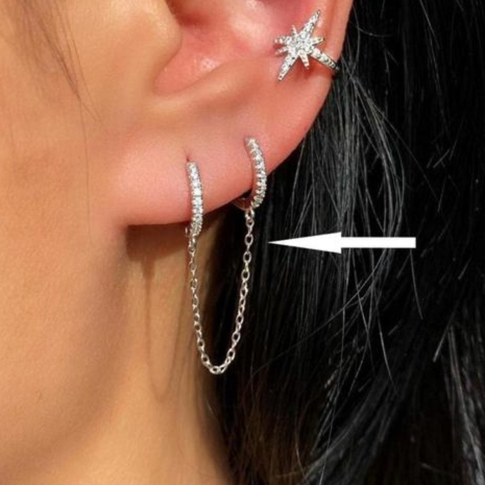 Edgy Handcuff Double Pave CZ Hoop Earring New